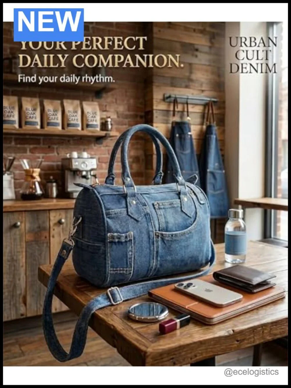 Handmade Upcycled Denim Compact Crossbody Handbag with Top Handle